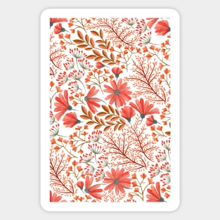 Beautiful Nature Red Pink Flowers Watercolor Seamless Abstract Floral Sticker